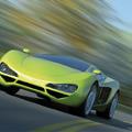 Green sports car in action