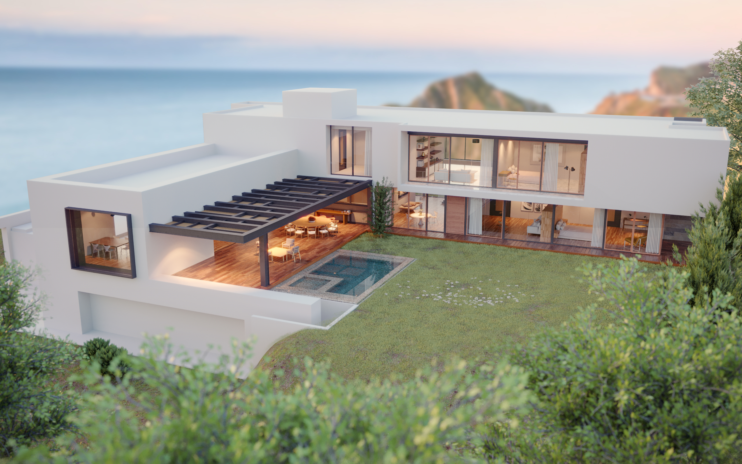 Modern house overlooking ocean