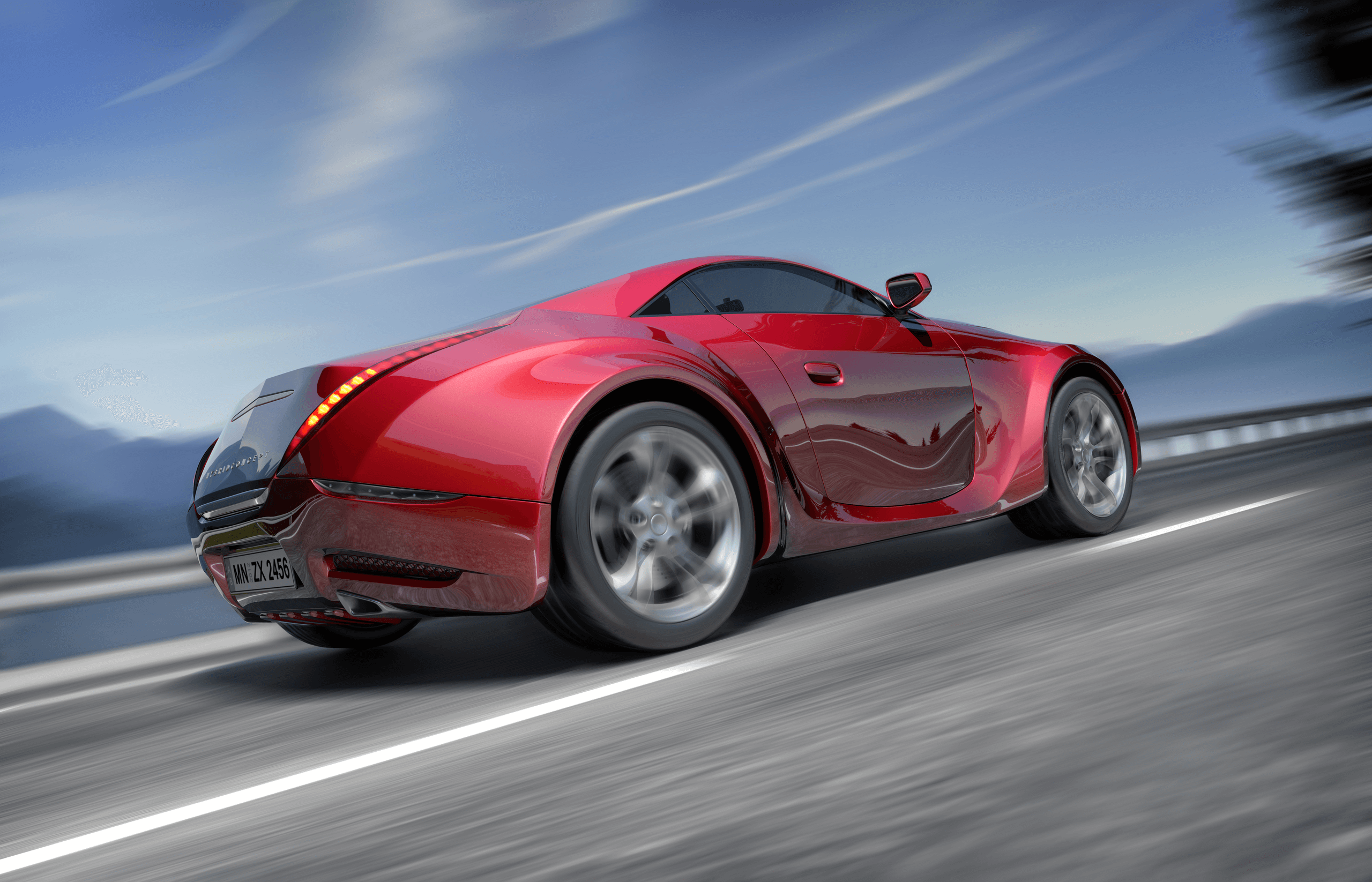 Red sports car in motion